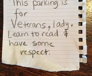 Analysis of Angry Note Left on Veteran’s Windshield for Using Vet Parking Spot